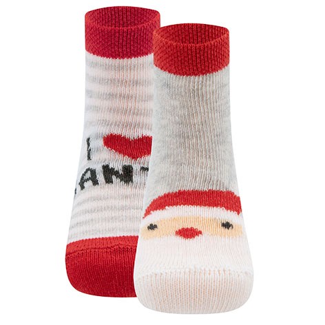 Ewers ~ Socken 2er-Pack ~ Weihnachtsmotive &quot;I love Santa&quot; hellgrau